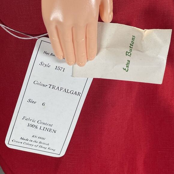 New Vintage 80/90s Carlisle 100% Linen Midi Dress Women Sz 6 Red "Trafalgar" - Picture 5 of 7